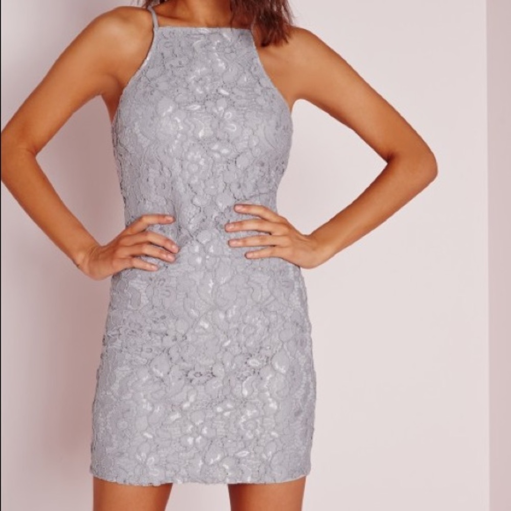 Missguided Light Blue Lace Mini Dress